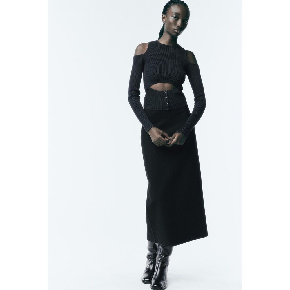 ZARA ACID WASH KNIT CUT-OUT TOP - Picture 2 of 4